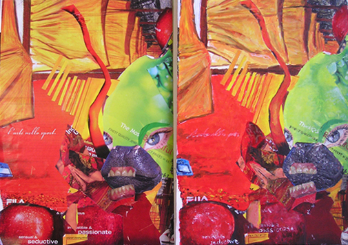 colormatch collage - cut magazine collage (left) acrylics (right)