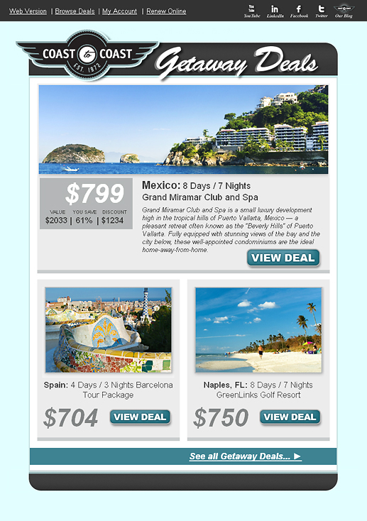 Email Specials for Coast to Coast Grand Getaways