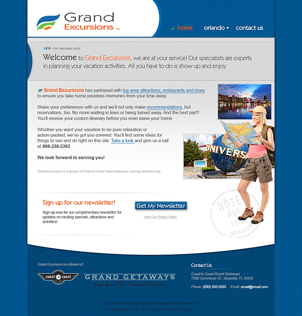 Grand Excursions site for Coast to Coast Grand Getaways